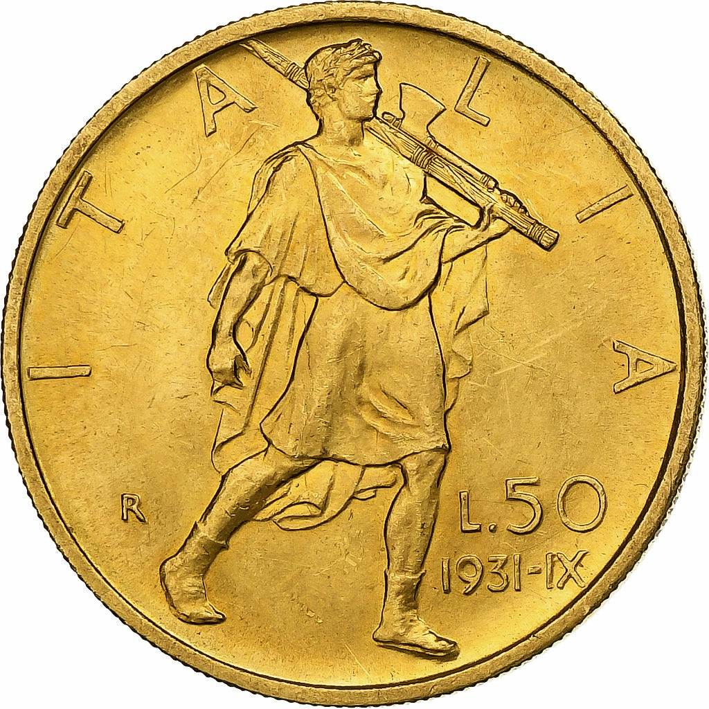 Italië, Vittorio Emanuele III, 50 Lire, 1931, Rome, Goud, PR+, KM:71