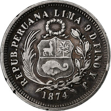 Peru, SOUTH PERU, 1/5 Sol, 1874, Lima, Silver, EF(40-45), KM:191