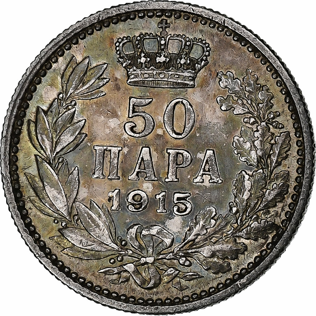 Serbia, Peter I, 50 Para, 1915, Argento, BB, KM:24.1