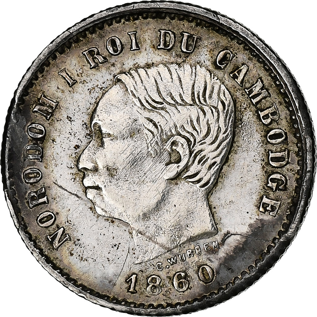 Camboja, Norodom I, 50 Centimes, 1860, Prata, EF(40-45), Lecompte:45