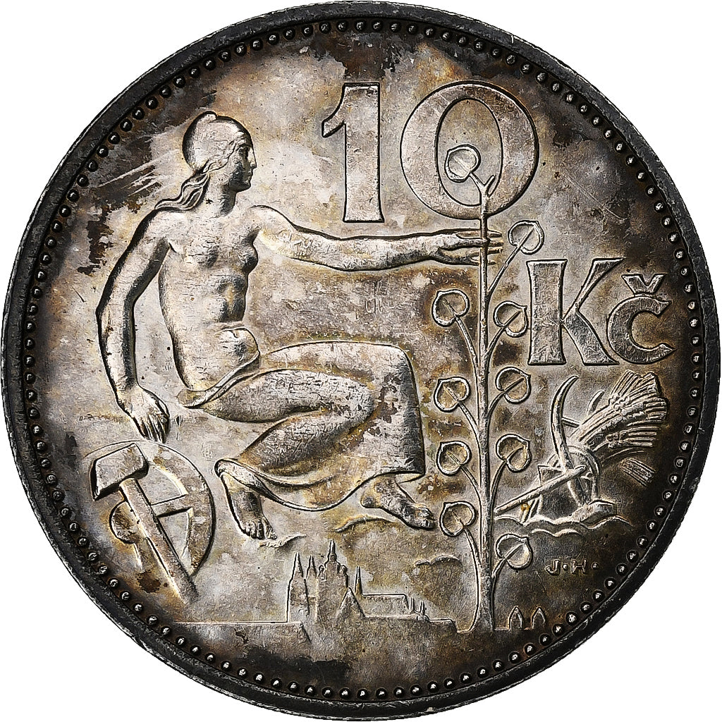 Checoslováquia, 10 Korun, 1932, Prata, EF(40-45), KM:15