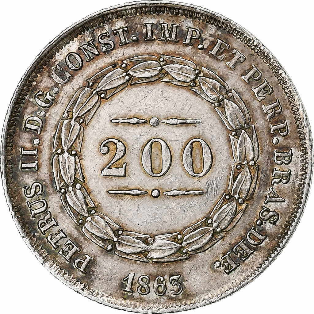 Brasil, Pedro II, 200 Reis, 1863, Prata, AU(50-53), KM:469