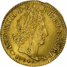 Francia, Louis XIV, Louis d'or aux insignes, 1704, Strasbourg, Rare, réformé