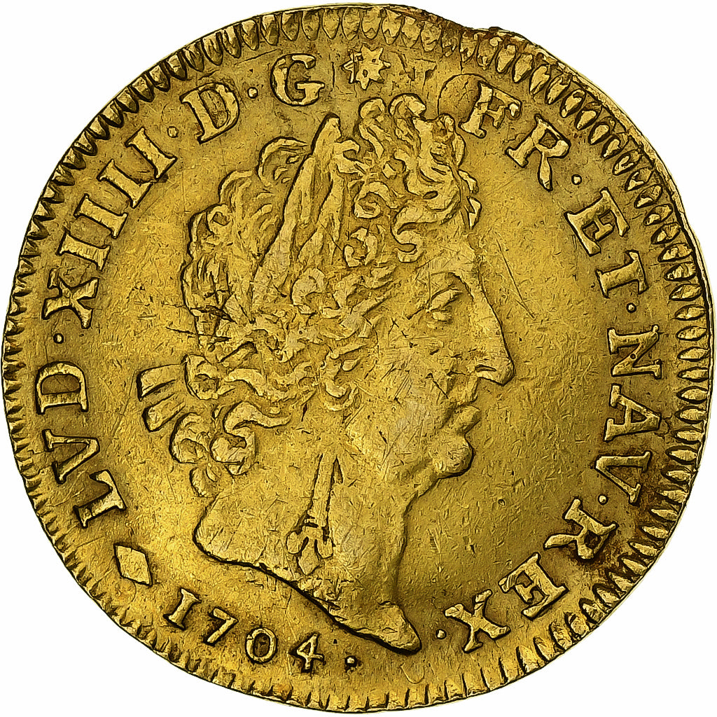 Francia, Louis XIV, Louis d'or aux insignes, 1704, Strasbourg, Rare, réformé
