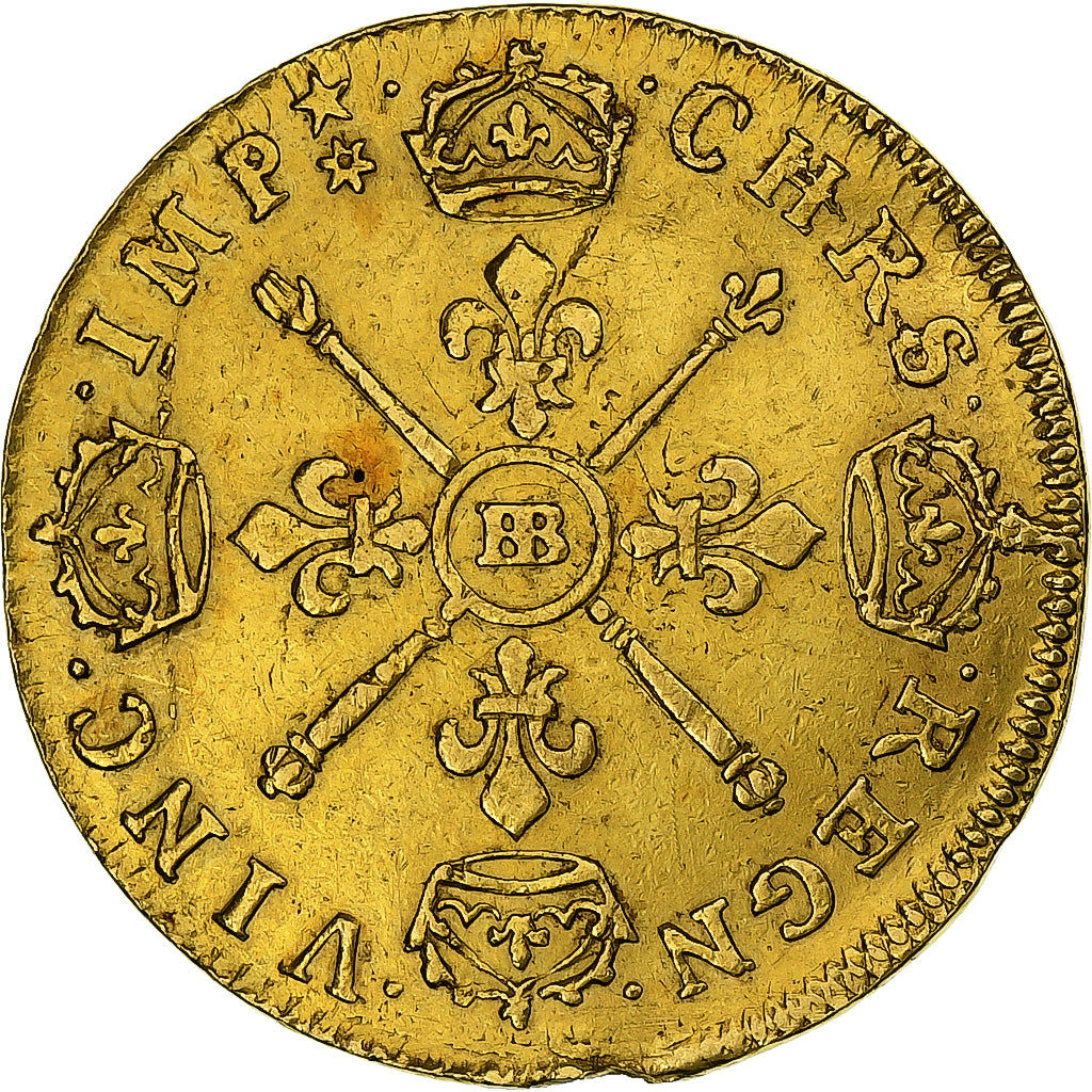 Francia, Louis XIV, Louis d'or aux insignes, 1704, Strasbourg, Rare, réformé