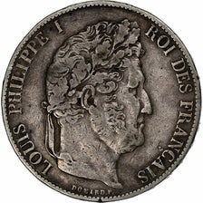 France, 5 Francs, Louis-Philippe, 1845, Strasbourg, Silver, VF(30-35)