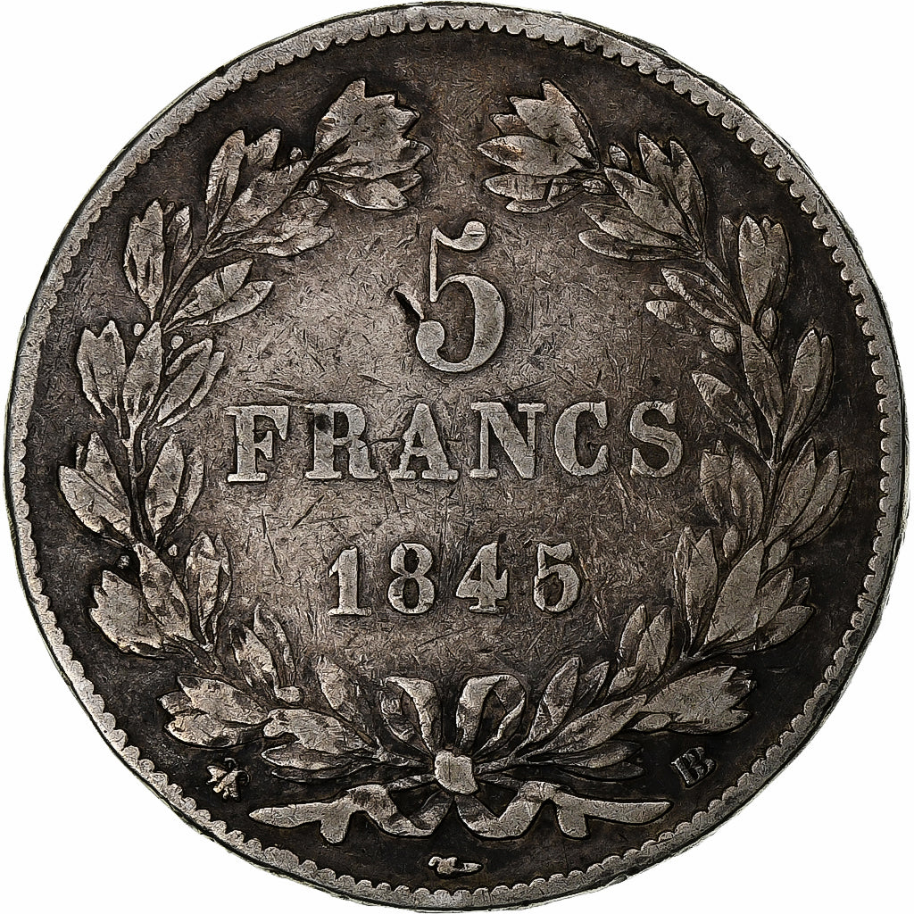 France, 5 Francs, Louis-Philippe, 1845, Strasbourg, Silver, VF(30-35)