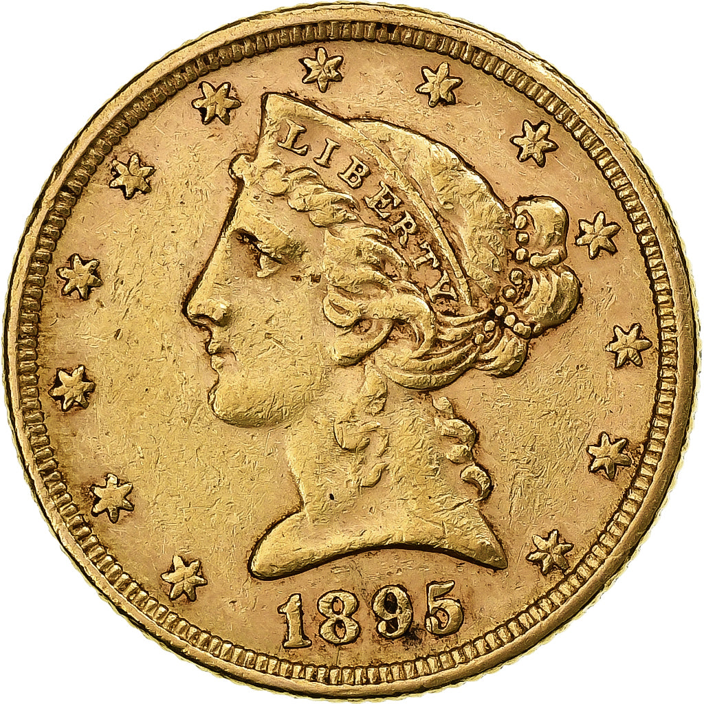 Stati Uniti, 5 Dollars, Coronet Head, 1895, Philadelphia, Oro, BB, KM:101