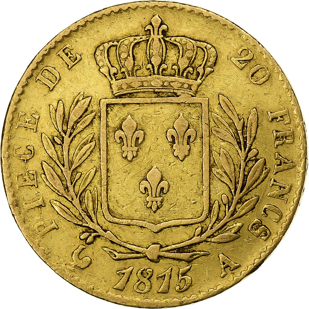 Francia, Louis XVIII, 20 Francs, Louis XVIII, 1815, Paris, Oro, MBC