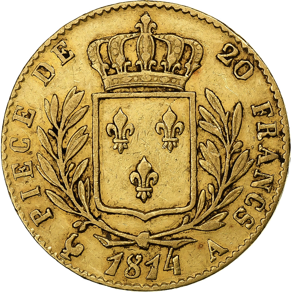 Francia, Louis XVIII, 20 Francs, Louis XVIII, 1814, Paris, Oro, MBC