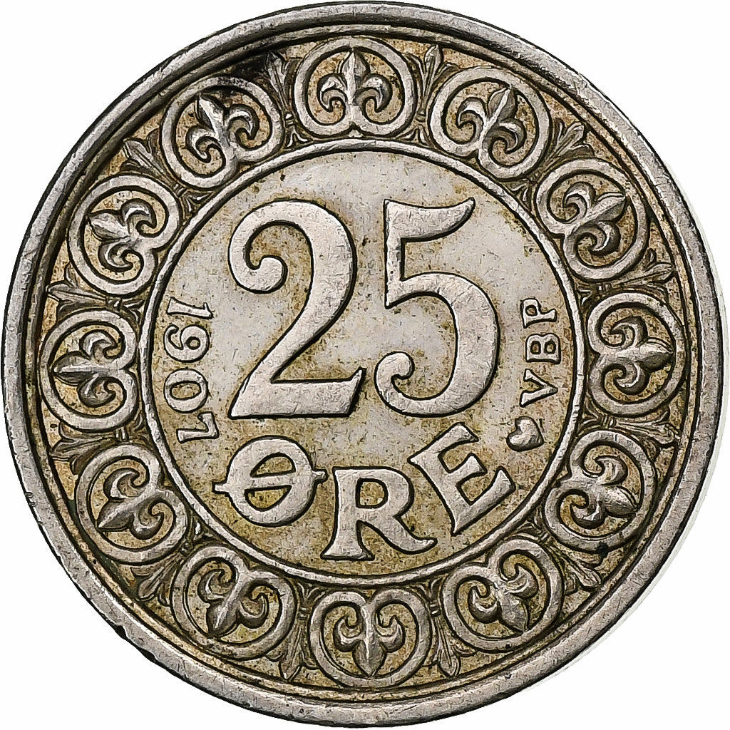 Danimarca, Frederik VIII, 25 Öre, 1907, Copenhagen, Argento, BB, KM:808