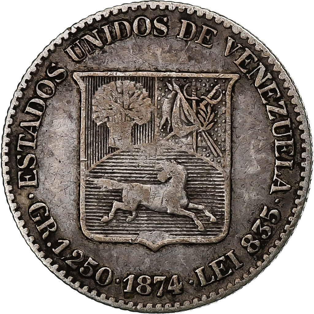 Venezuela, 5 Centavos, Simon Bolivar, 1874, Paris, Argent, TTB, KM:12.2