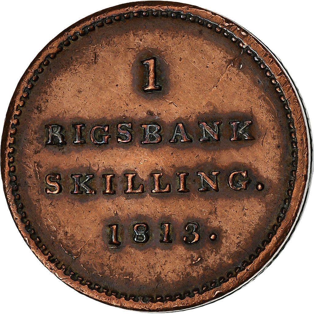 Dania, Frederik VI, Rigsbankskilling, 1813, Miedź, EF(40-45), KM:680