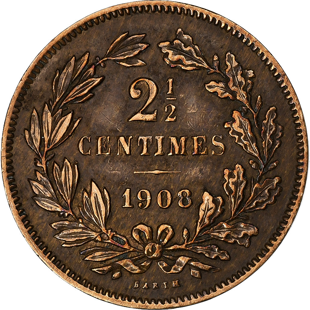 Luxemburg, William III, 2-1/2 Centimes, 1908, Utrecht, Bronzen, ZF, KM:21