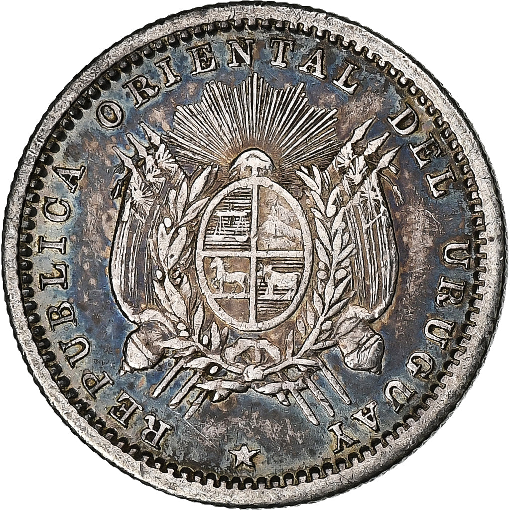 Uruguay, 10 Centesimos, 1877, Uruguay Mint, Plata, MBC, KM:14