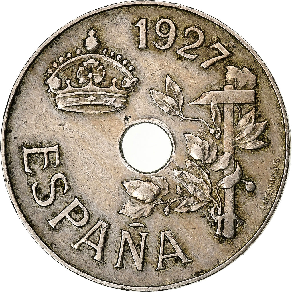 Spagna, Alfonso XIII, 25 Centimos, 1927, Rame-nichel, BB, KM:742