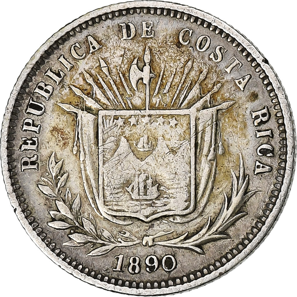 Costa Rica, 5 Centavos, 1890, Heaton, Silver, EF(40-45), KM:128