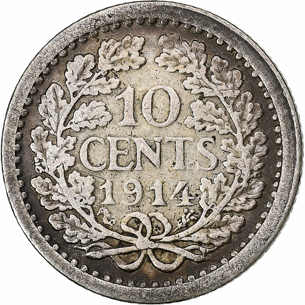 Pays-Bas, Wilhelmina I, 10 Cents, 1914, Argent, TTB, KM:145