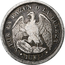 Chile, 1/2 Decimo, 1869, Santiago, Silver, VF(30-35), KM:137.2