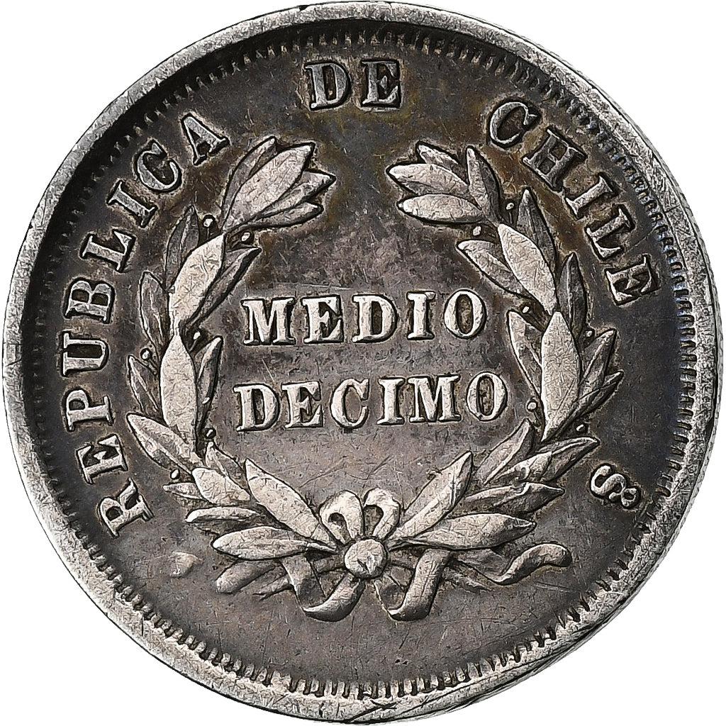 Chile, 1/2 Decimo, 1869, Santiago, Silver, VF(30-35), KM:137.2