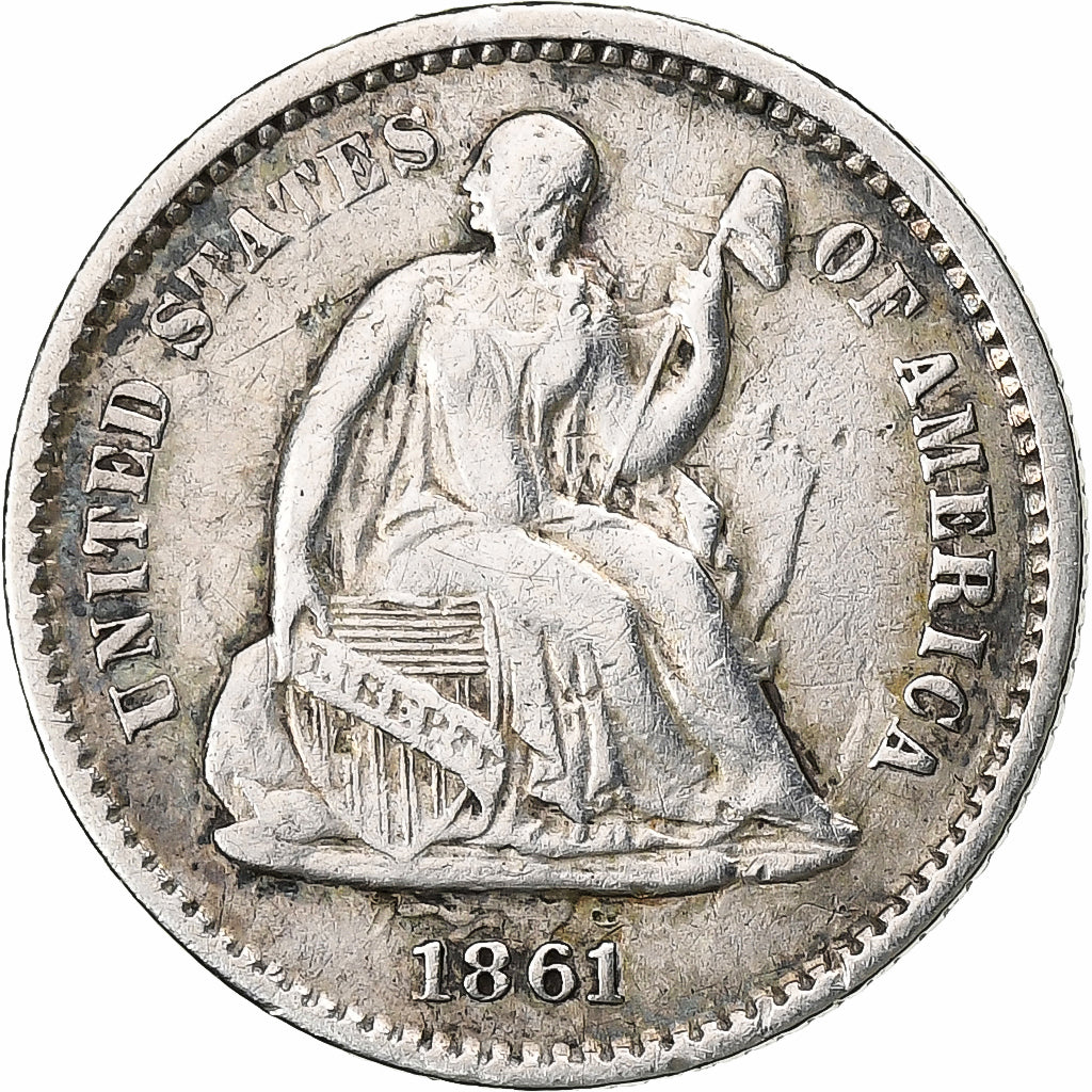 États-Unis, Half Dime, Seated Liberty, 1861, Philadelphie, Argent, TB+, KM:91