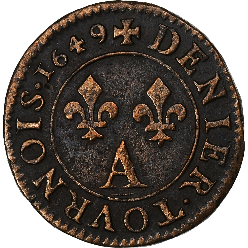 France, Louis XIV, Denier Tournois, 1649, Paris, Copper, EF(40-45), Gadoury:70