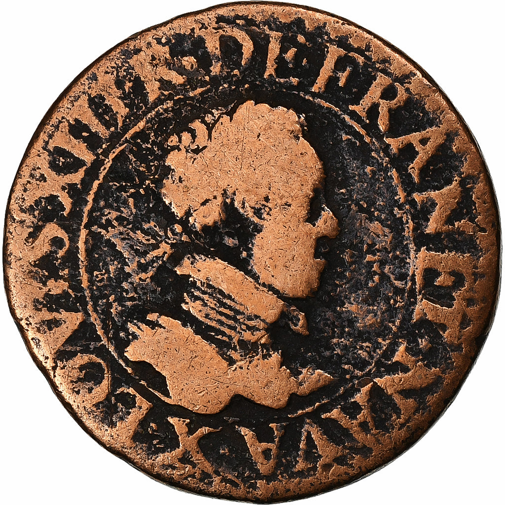France, Louis XIII, Double Tournois, buste lauré et cuirassé, 1615, Amiens