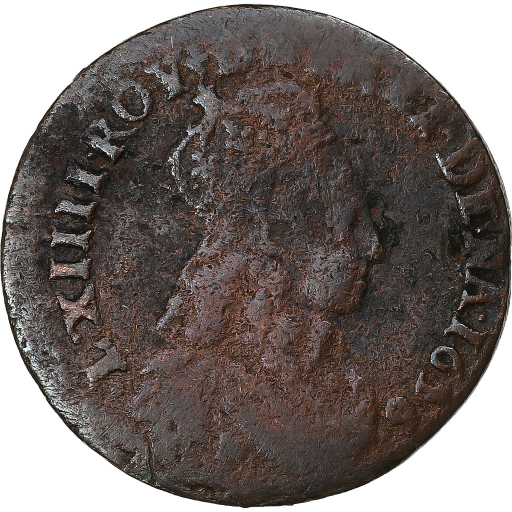 França, Louis XIV, Liard de France, 1656, Lyon, Cobre, VF(20-25), Gadoury:80