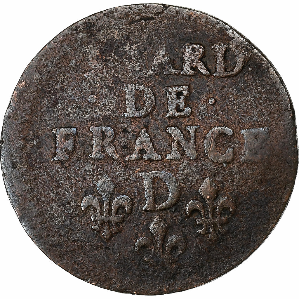 França, Louis XIV, Liard de France, 1656, Lyon, Cobre, VF(20-25), Gadoury:80