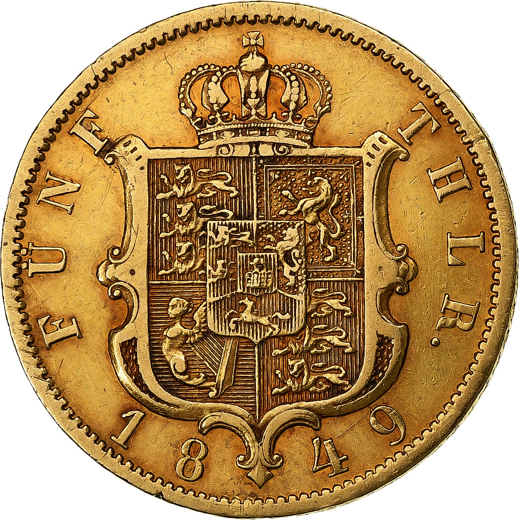 German States, HANNOVER, Ernst August, 5 Thaler, 1849, Hannover, Gold