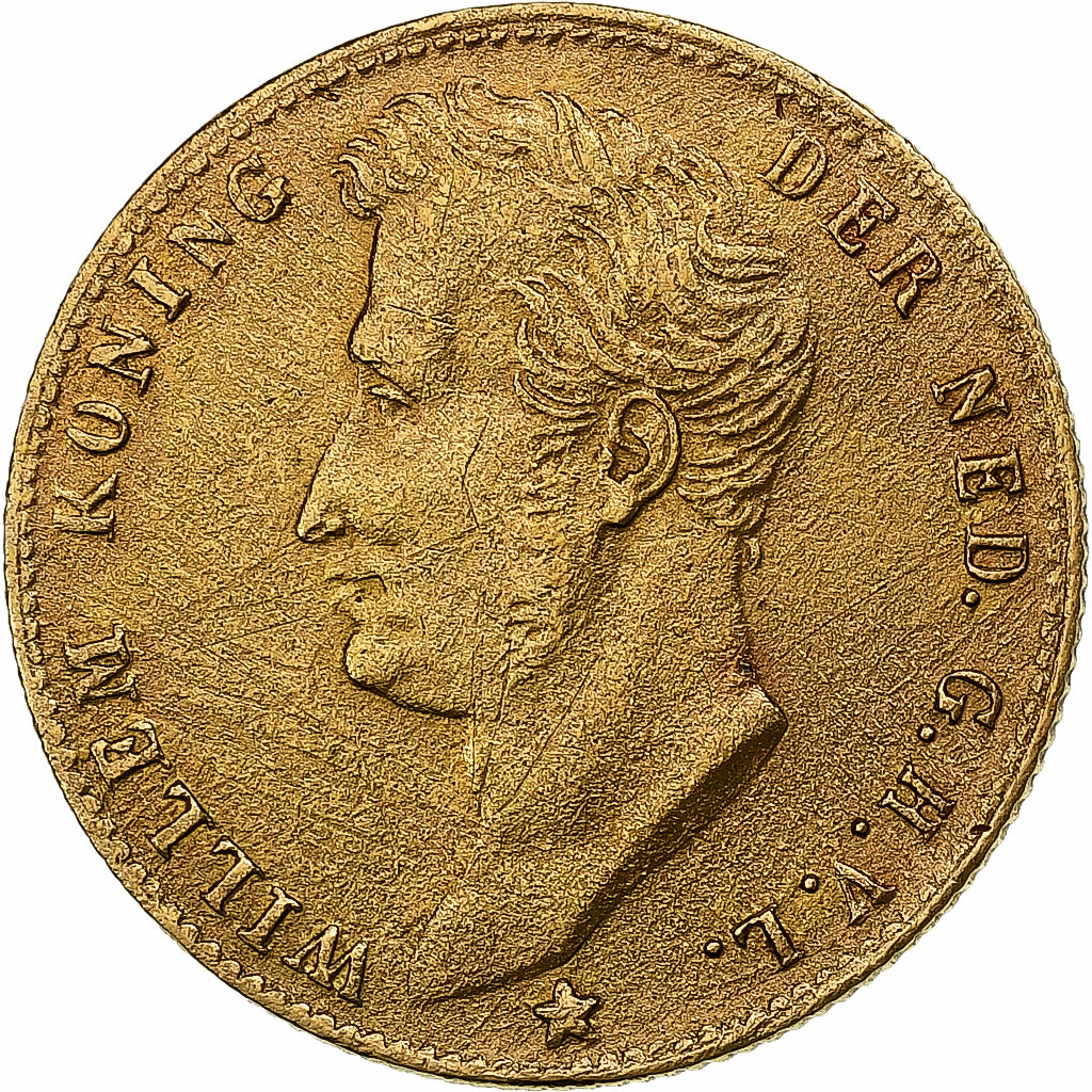 Netherlands, William I, 5 Gulden, 1827, Brussels, Gold, EF(40-45), KM:60