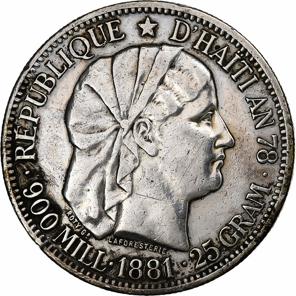 Haiti, Gourde, 1881, Silver, EF(40-45), KM:46