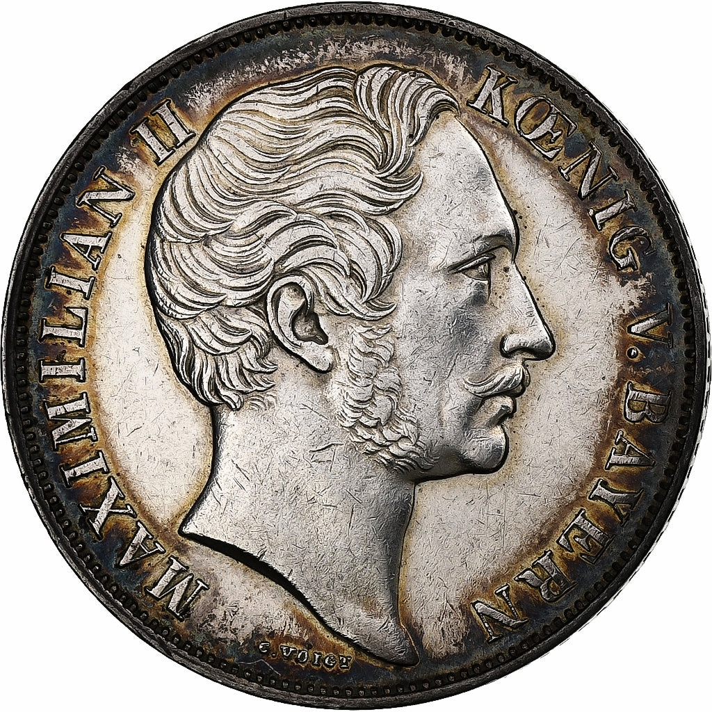 German States, BAVARIA, Maximilian II, 2 Gulden, 1853, Silver, AU(50-53), KM:828