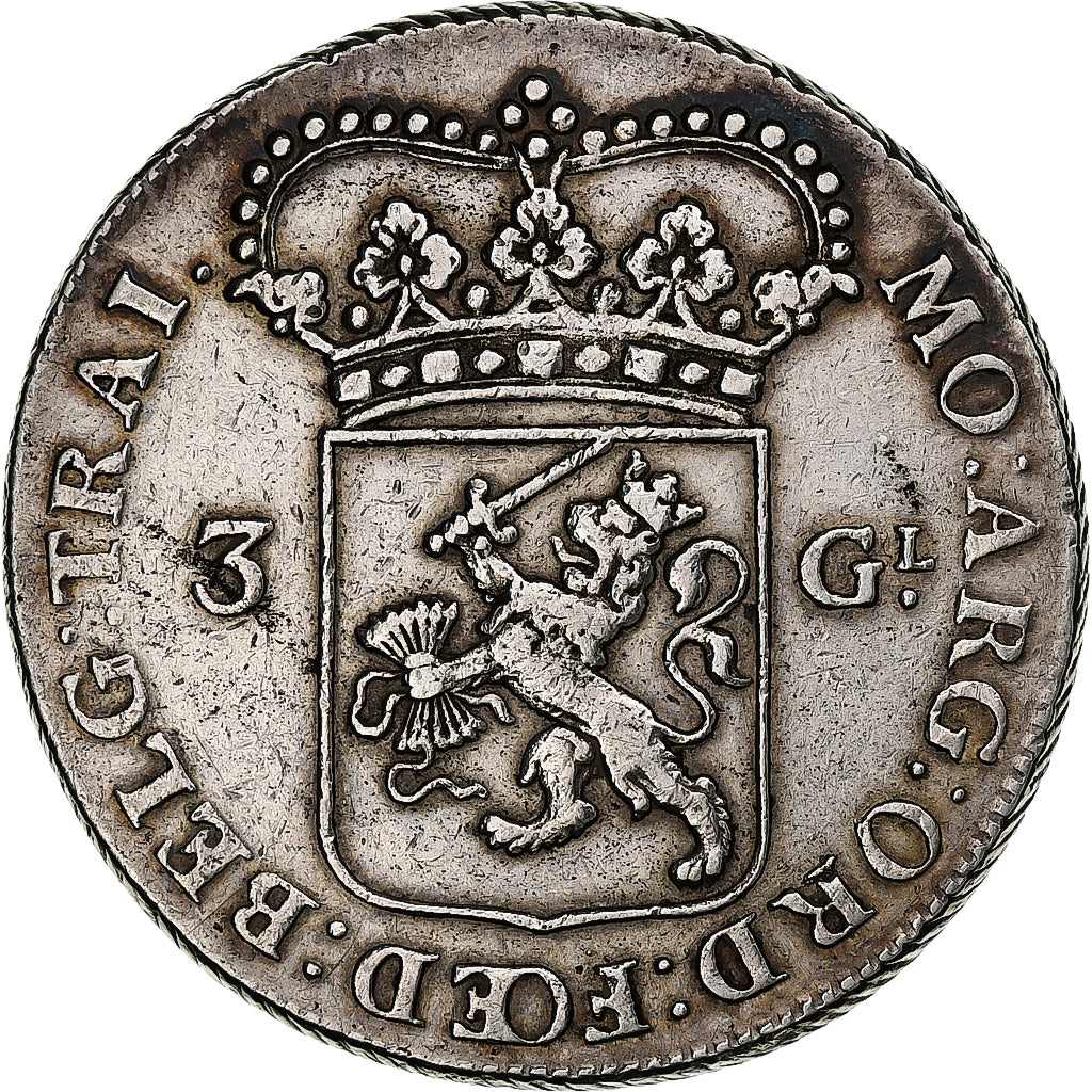 Netherlands, 3 Gulden, 1795, Silver, AU(50-53), KM:9.4