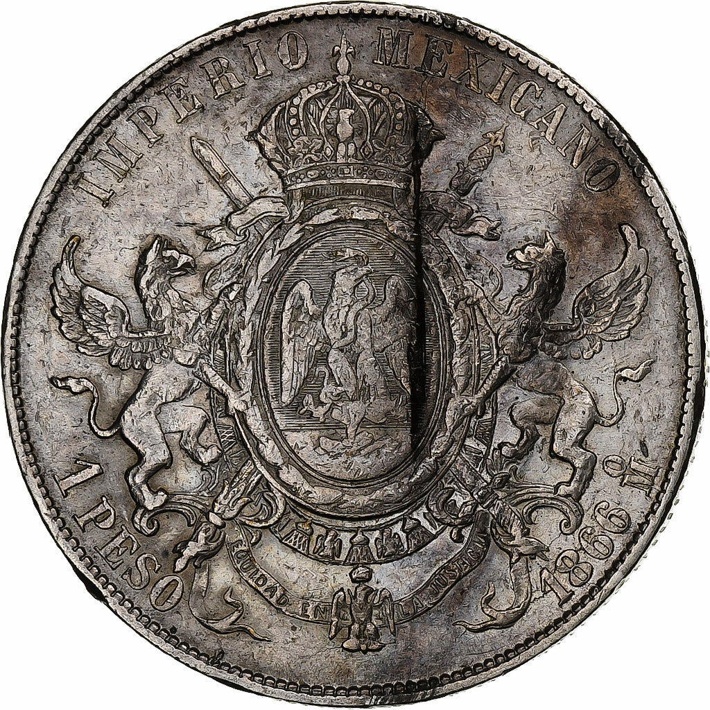 Mexique, Maximilian, Peso, 1866, Mexico City, Argent, TB+, KM:388.1