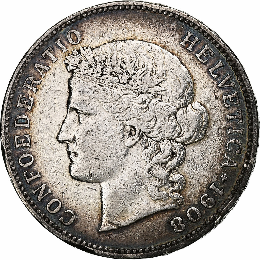 Switzerland, 5 Francs, 1908, Bern, Silver, VF(30-35), KM:34