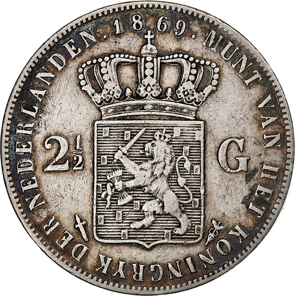 Netherlands, William III, 2-1/2 Gulden, 1869, Silver, VF(30-35), KM:82