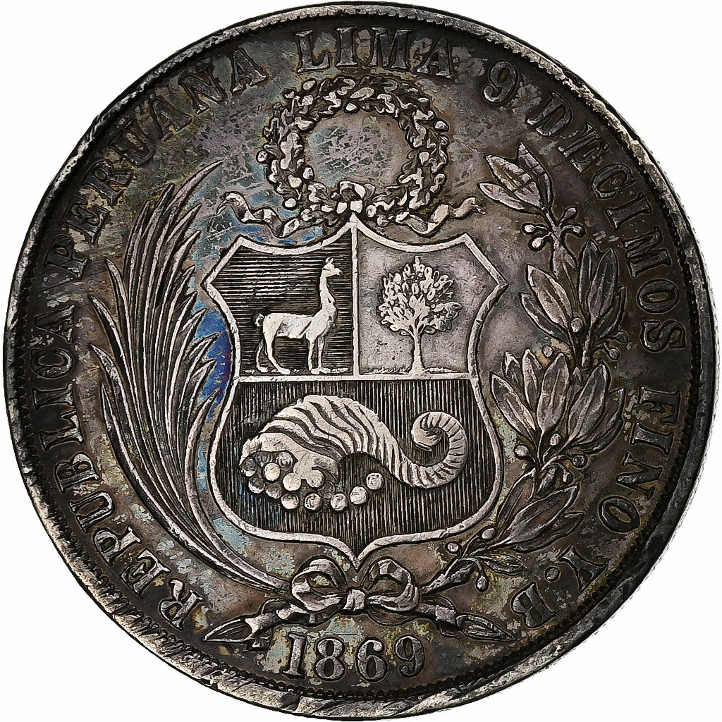 Peru, Sol, 1869, Lima, Silver, EF(40-45)