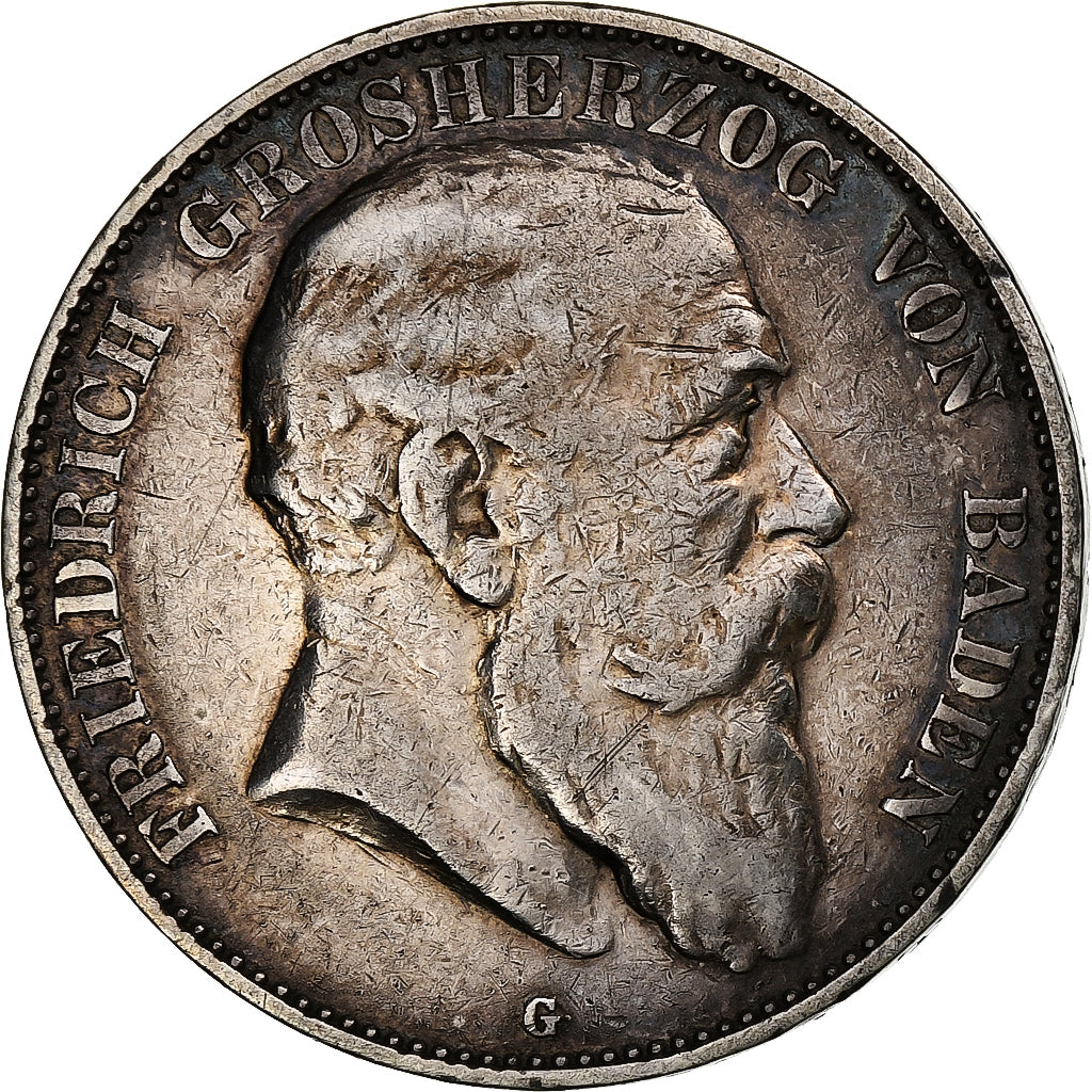 Landy niemieckie, BADEN, Friedrich I, 5 Mark, 1904, Karlsruhe, Srebro