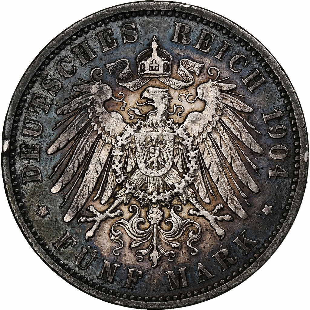 Landy niemieckie, BADEN, Friedrich I, 5 Mark, 1904, Karlsruhe, Srebro