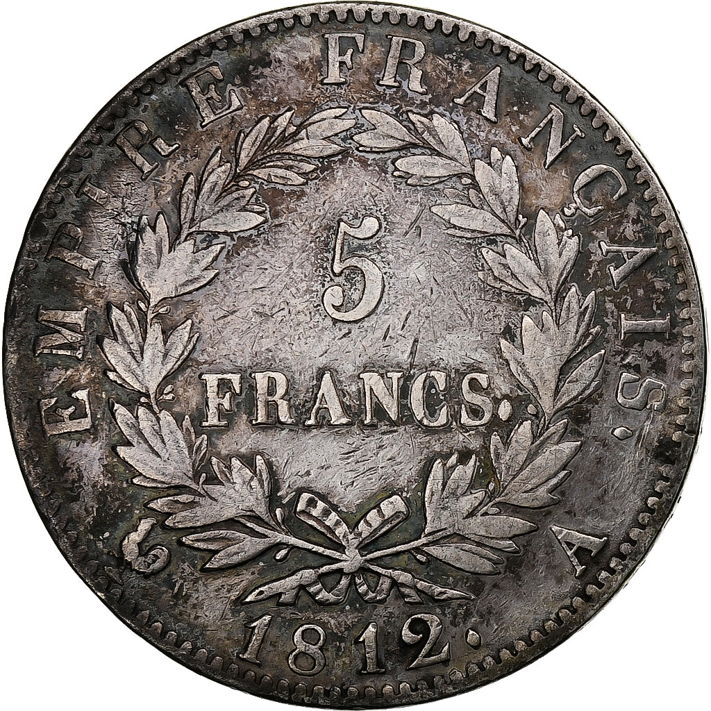 Francia, 5 Francs, Napoléon I, 1812, Paris, Plata, BC+, Gadoury:584, KM:694.1