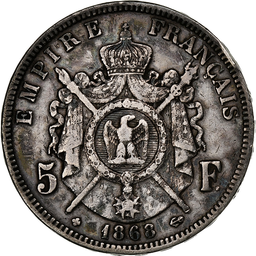 France, Napoleon III, 5 Francs, 1868, Strasbourg, Silver, VF(30-35)