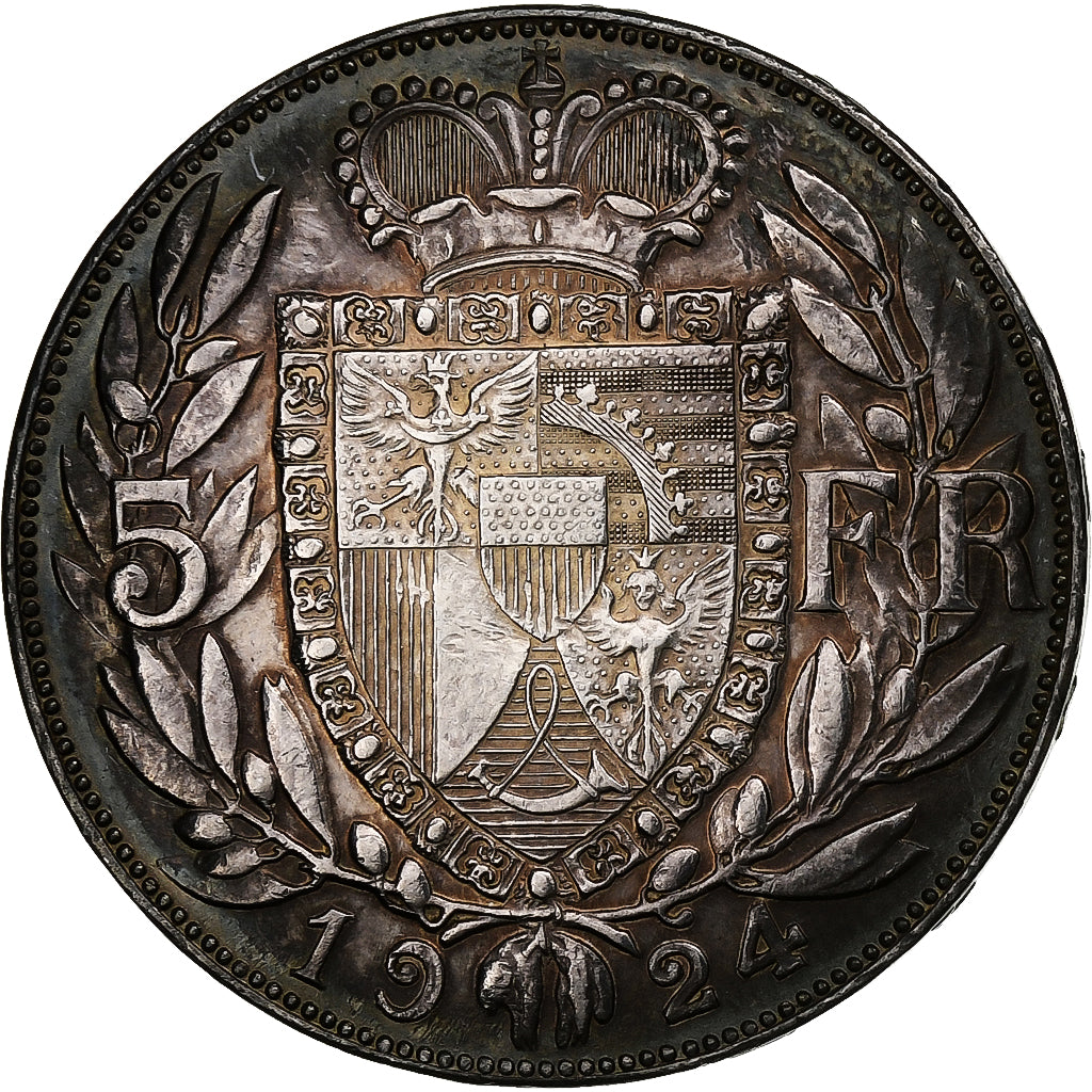 Liechtenstein, Prince John II, 5 Franken, 1924, Silver, AU(50-53), KM:10
