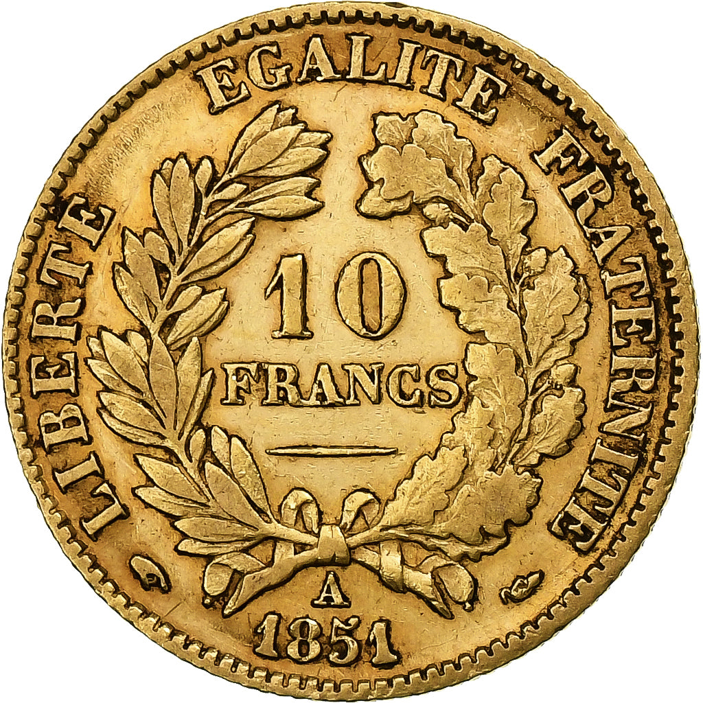 France, 10 Francs, Cérès, 1851, Paris, Gold, AU(50-53), Gadoury:1012, KM:770