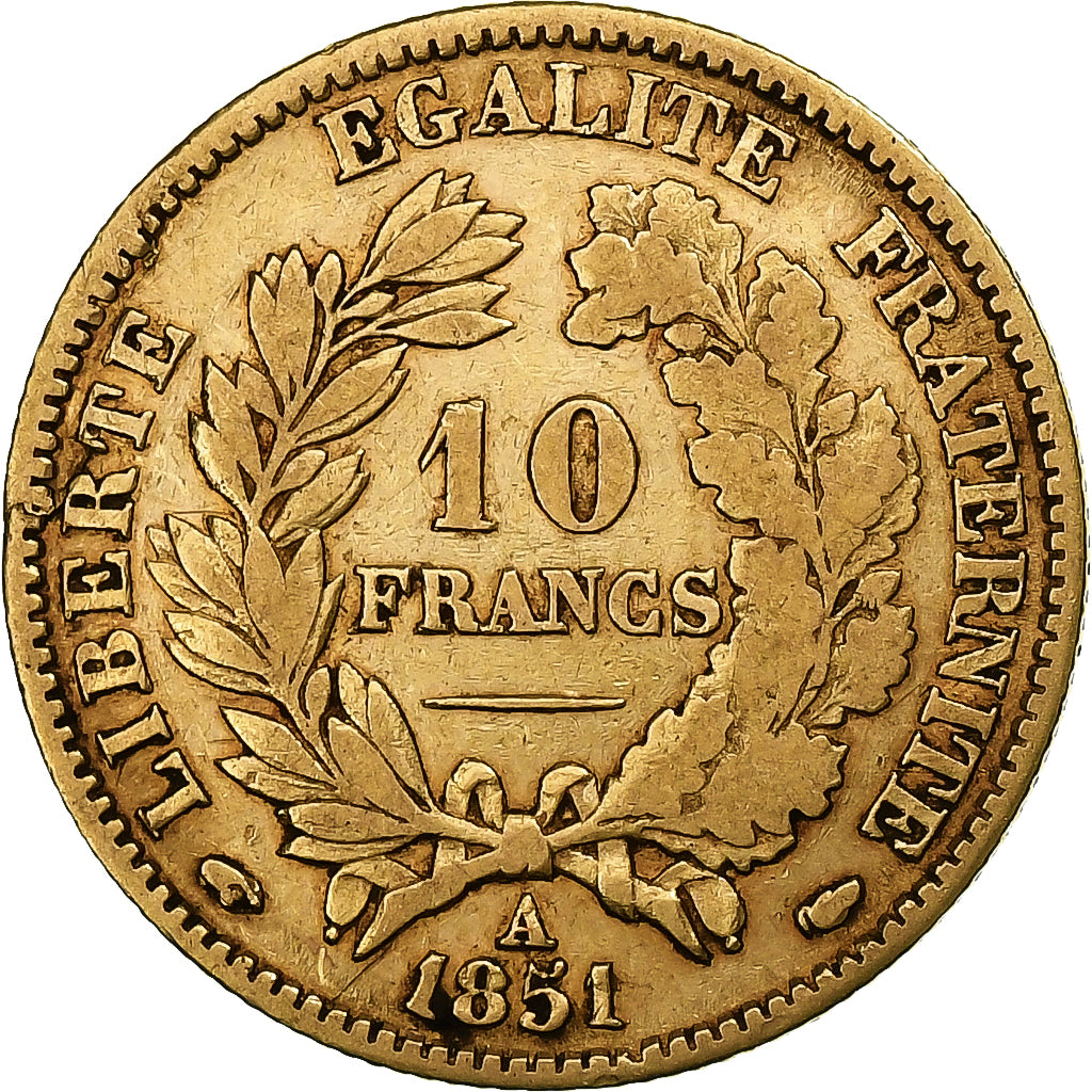França, 10 Francs, Cérès, 1851, Paris, Dourado, VF(30-35), Gadoury:1012