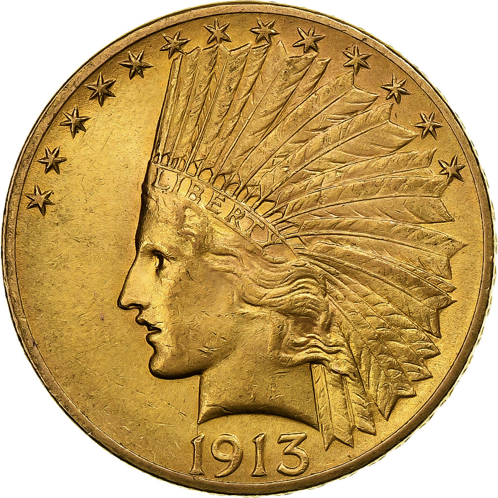 United States, 10 Dollars, Indian Head, 1913, U.S. Mint, Gold, AU(55-58), KM:130