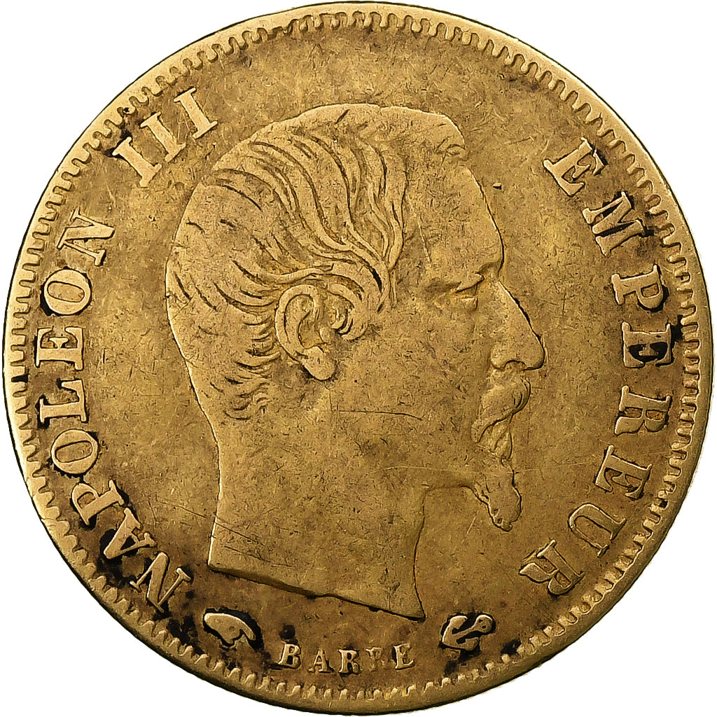 Francia, Napoleon III, 5 Francs, 1858, Paris, Oro, BC+, Gadoury:1001, KM:787.1