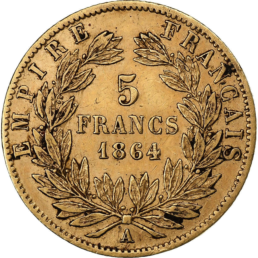France, Napoleon III, 5 Francs, 1864, Paris, Gold, EF(40-45), Gadoury:1002