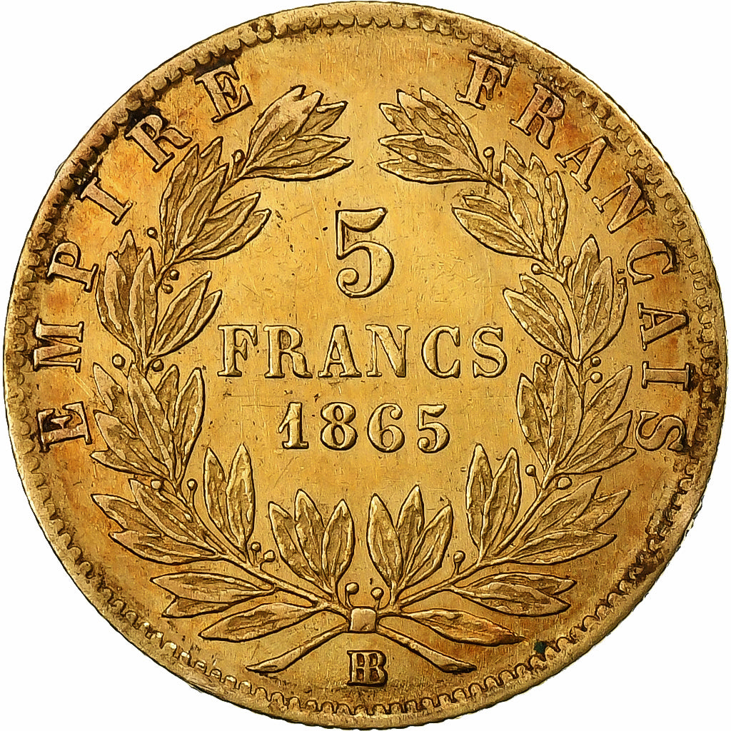 France, Napoleon III, 5 Francs, 1865, Strasbourg, Gold, EF(40-45), Gadoury:1002