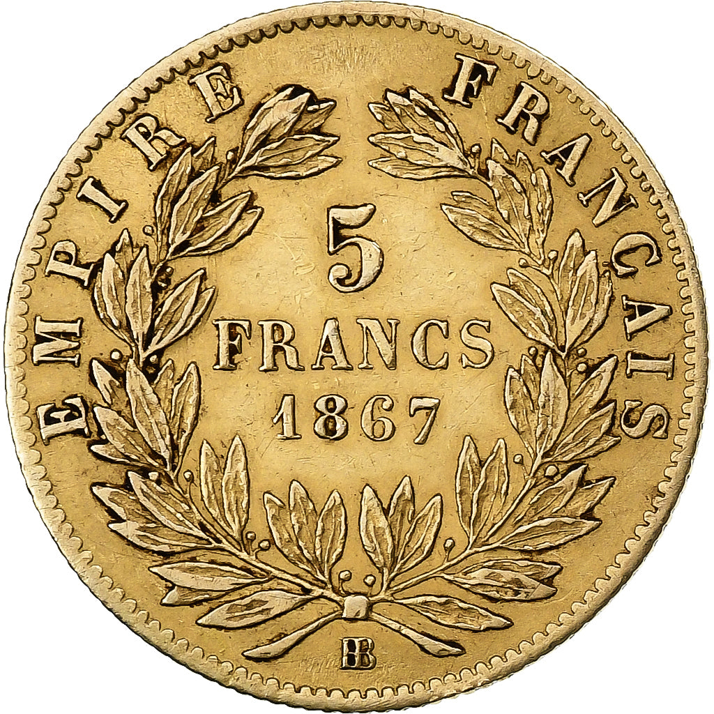 France, Napoléon III, 5 Francs, 1867, Strasbourg, Or, TTB, Gadoury:1002